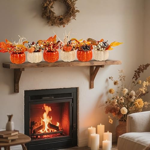 Miniatura 7 de winemana Decoraciones de otoño para el hogar, juego de 6 centros de mesa artificiales de calabaza, bayas y piñas para oficina, Acción de Gracias,