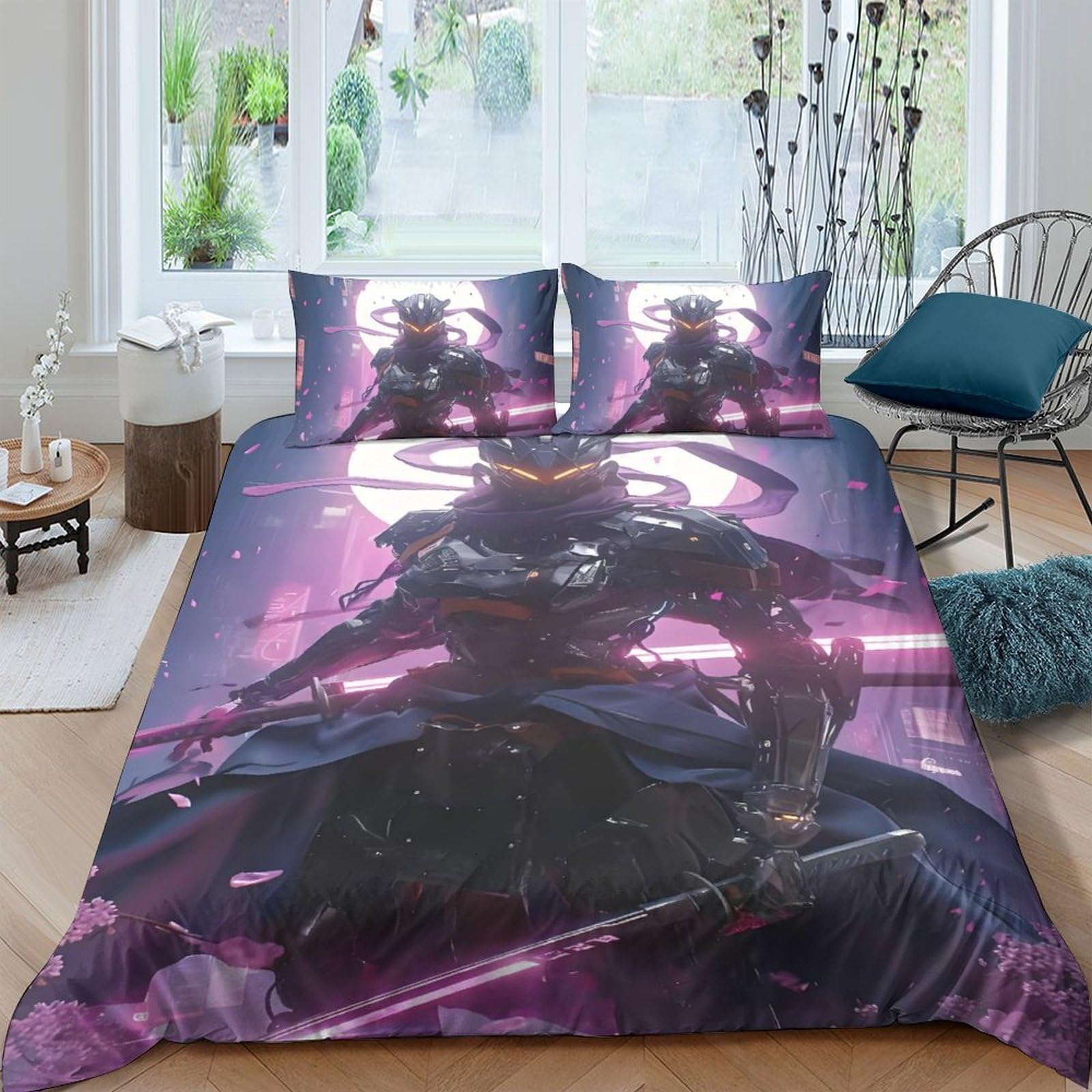 Housse de couette imprimé japonais 3D King 220x240 parure de lit microfibre enfant