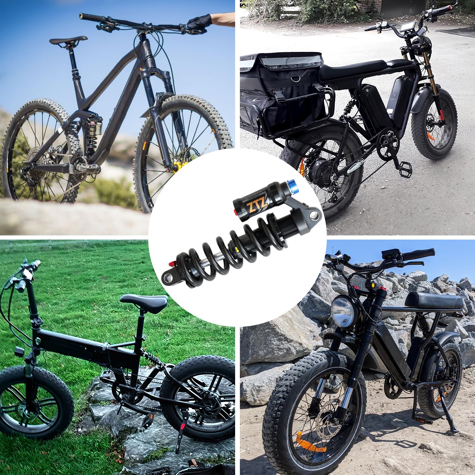 Amortisseur VTT pneumatique réglable, 190‑265 mm, 550 LBS. Rebond, Compression, précharge, Hauteur et Pression d’air (200‑300 PSI) réglables. pour VTT, Descente et VAE (240MM550LBS)