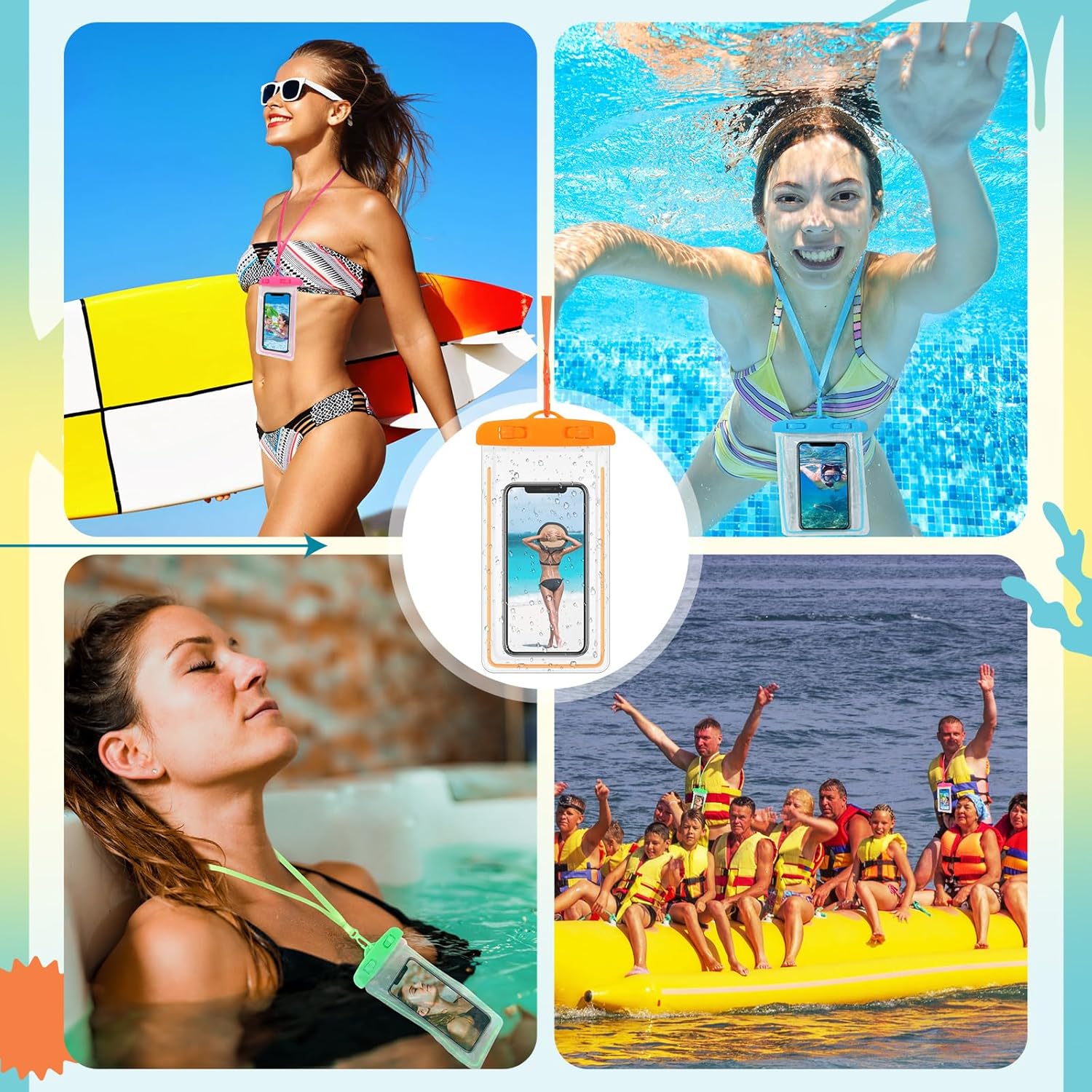 Abbylike 80 Pcs Universal Waterproof Phone Pouch Multicolor Waterproof Phone Case Dry Bag with Lanyard Glow in The Dark Outdoor Swimming Snorkeling Bag Beach Travel Must Haves for Smartphone up to 7''