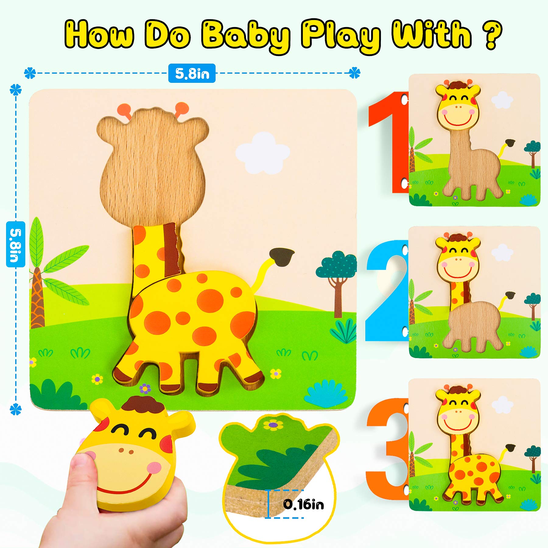 lenbest 6 Pezzi Puzzle Legno - Giochi Bambini - Giochi Montessori - Giochi Educativi - Giochi Giocattoli Gioco Bambini Bambino Bambina 1 Set 2 3 Anno Anni Femmina Maschio - Regalo Natale Compleanno