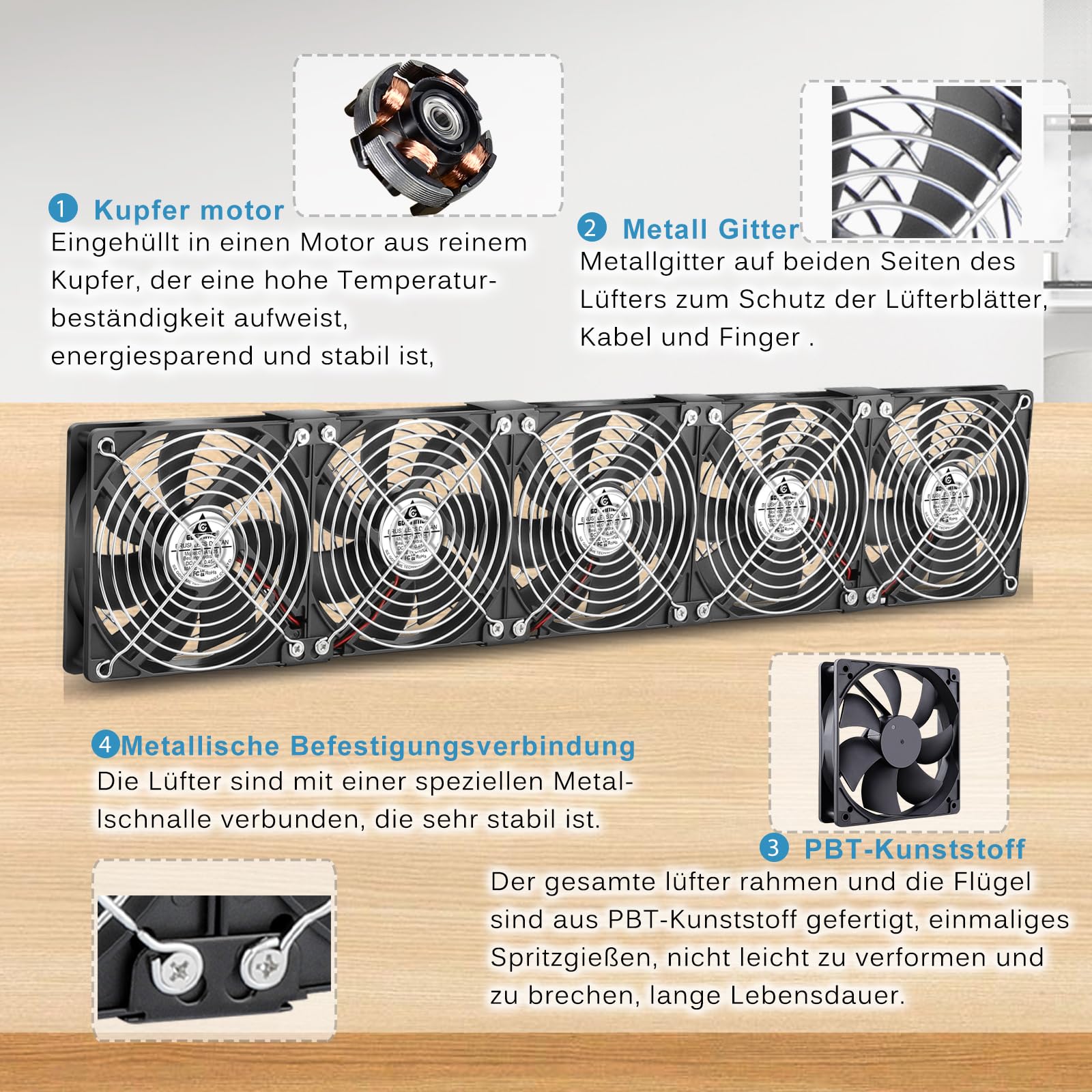 GDSTIME 5 ventole da 120 mm, 230 V, per PC, 220 V, 3000 giri/min, con spina di alimentazione, 4 V, 12 V, controllo della velocità, grande flusso d'aria per PC, raffreddamento