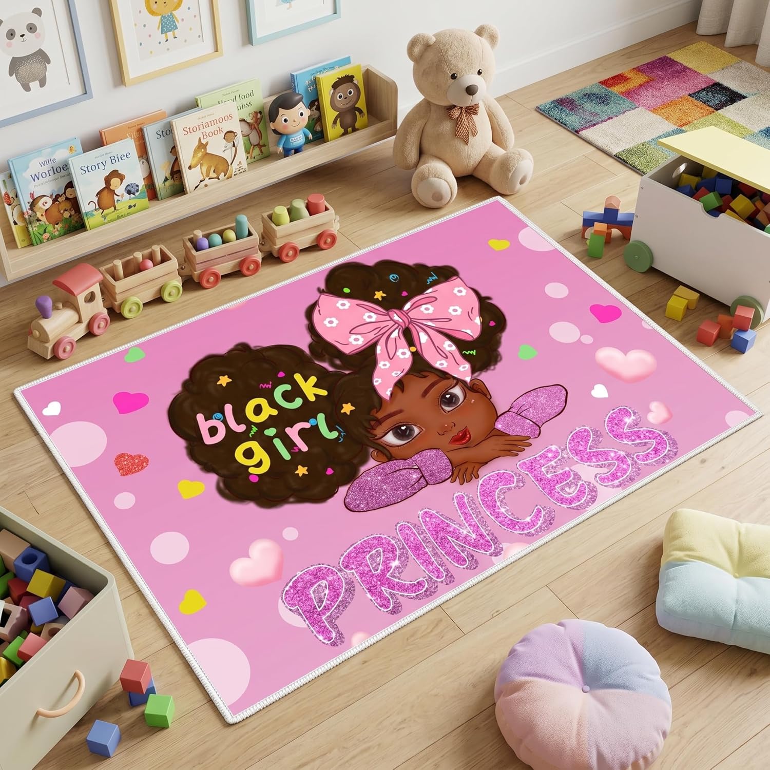 African American Rugs for Girls Black Girls Room Decor Rugs Princess Room Decor Carpet for Bedroom Kids Mats for Bedroom Teen Living Room Soft Floor Mats, Pink, 3'×5'