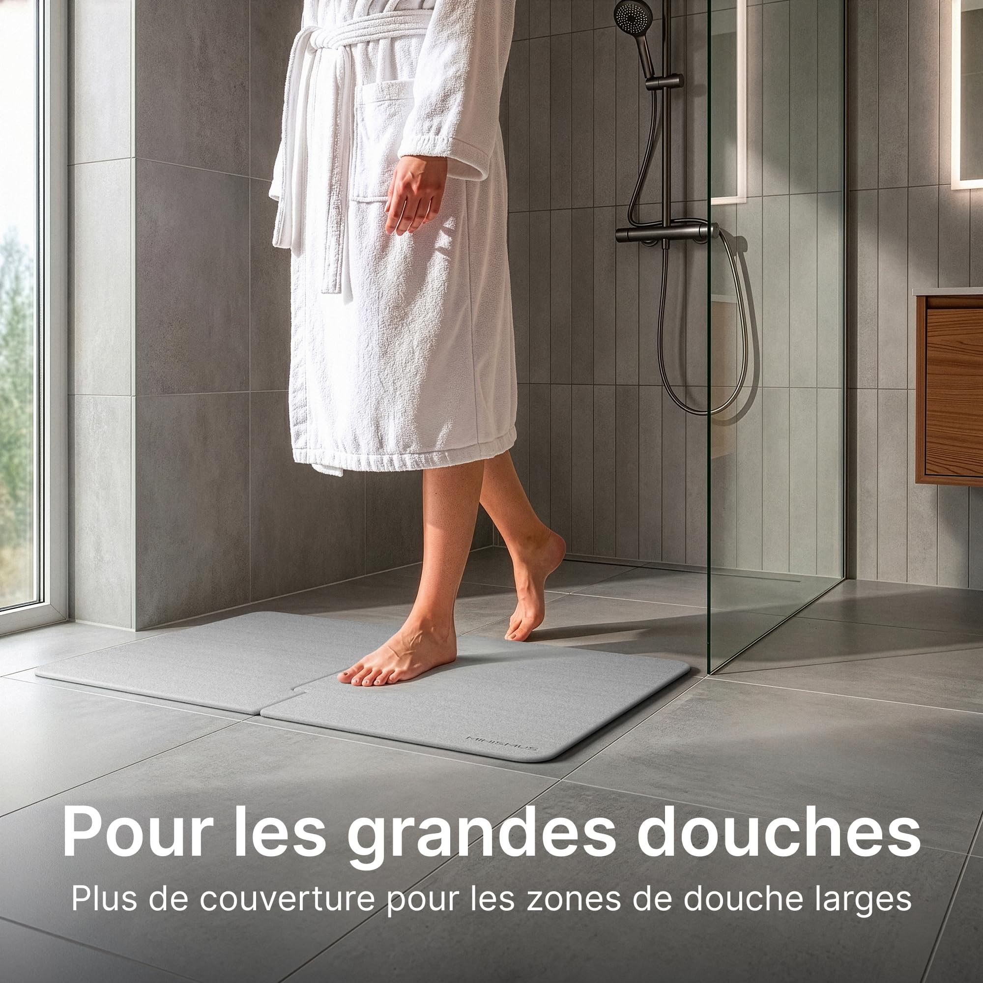 Tapis de Bain en Diatomite 80 x 50 cm, Absorbant et Antidérapant, Taille XL, Séchage Rapide, Gris Clair