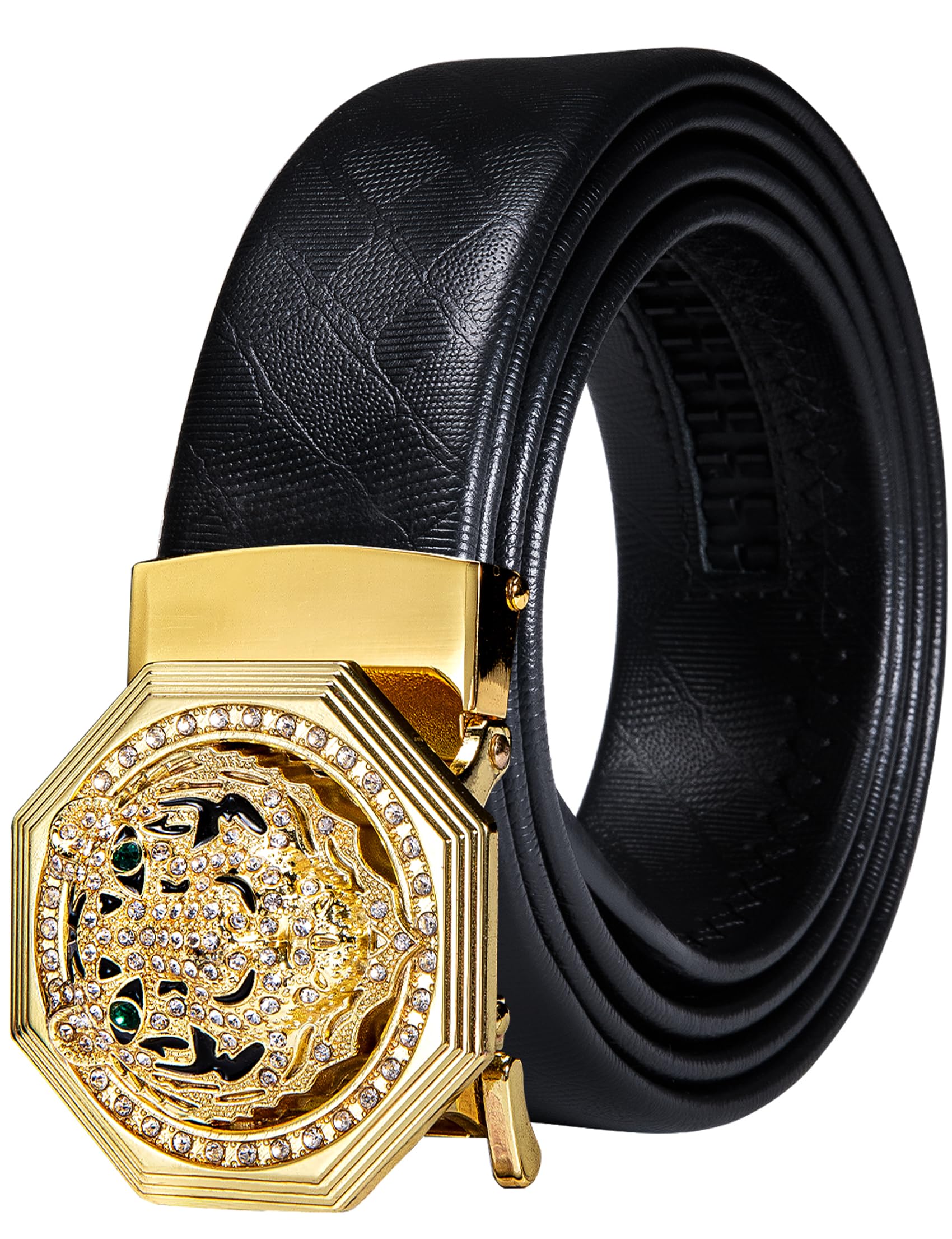 Barry.Wang Mens Ratchet Belts Leather Designer 1 3/8" Adjustable Buckle