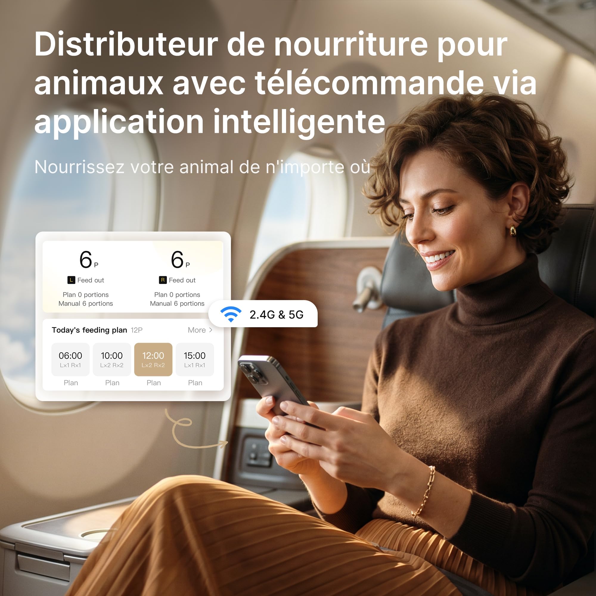 Distributeur Croquettes Chat Automatique avec 2 Bols - WiFi 5G | Contrôle par App, 5L avec Minuterie Programmable pour Maisons à Chats Multiples et Chiens, Enregistrement Vocal de 10s