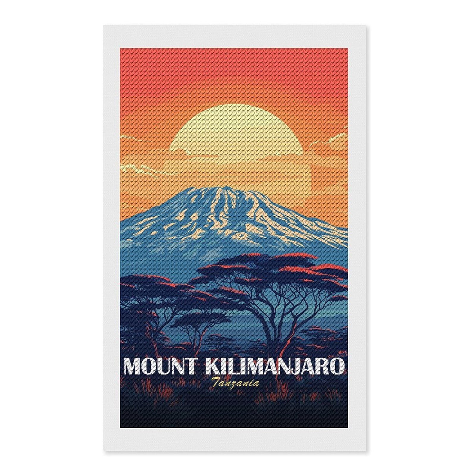 Junmoney Mount Kilimanjaro Tanzania Landscape Art Diamond Painting Canvas Set 12"x20", for Women, Pleasing Wall Art Project, Aesthetic Room Decor, Gift Idea