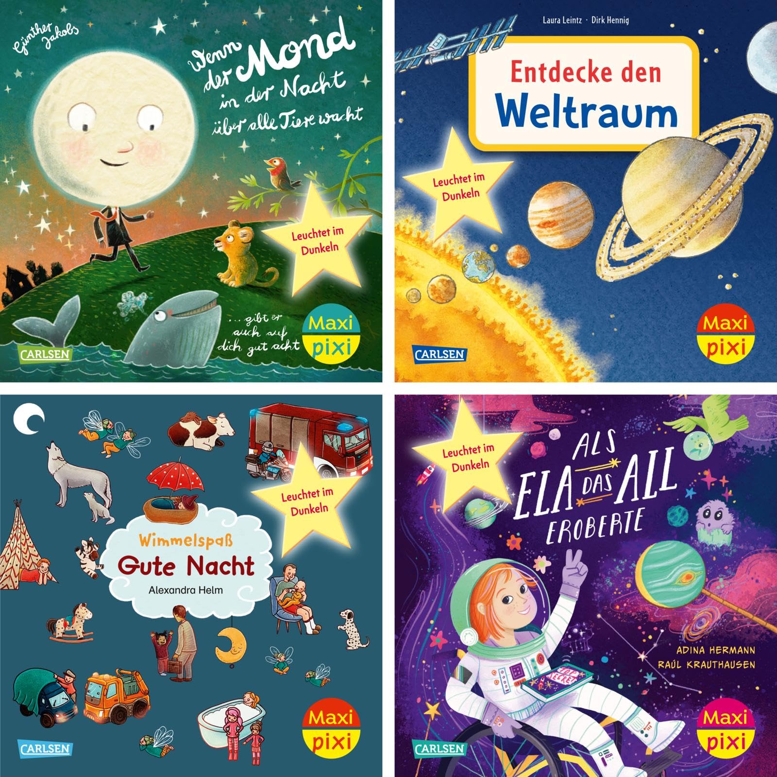Maxi-Pixi-Box 129: Sonne, Mond und Sterne leuchten (4x5 Exemplare): 4 Minibücher ab 3 Jahren zum Vorlesen – von Gute-Nacht-Geschichten bis Weltraum-Sachwissen (129)