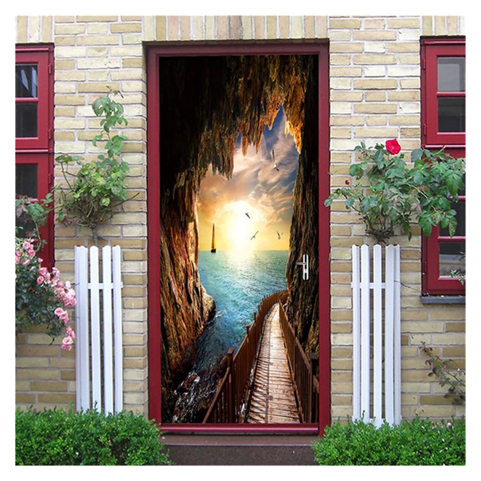 Sticker de porte paysage boise pour creer un salon chaleureux