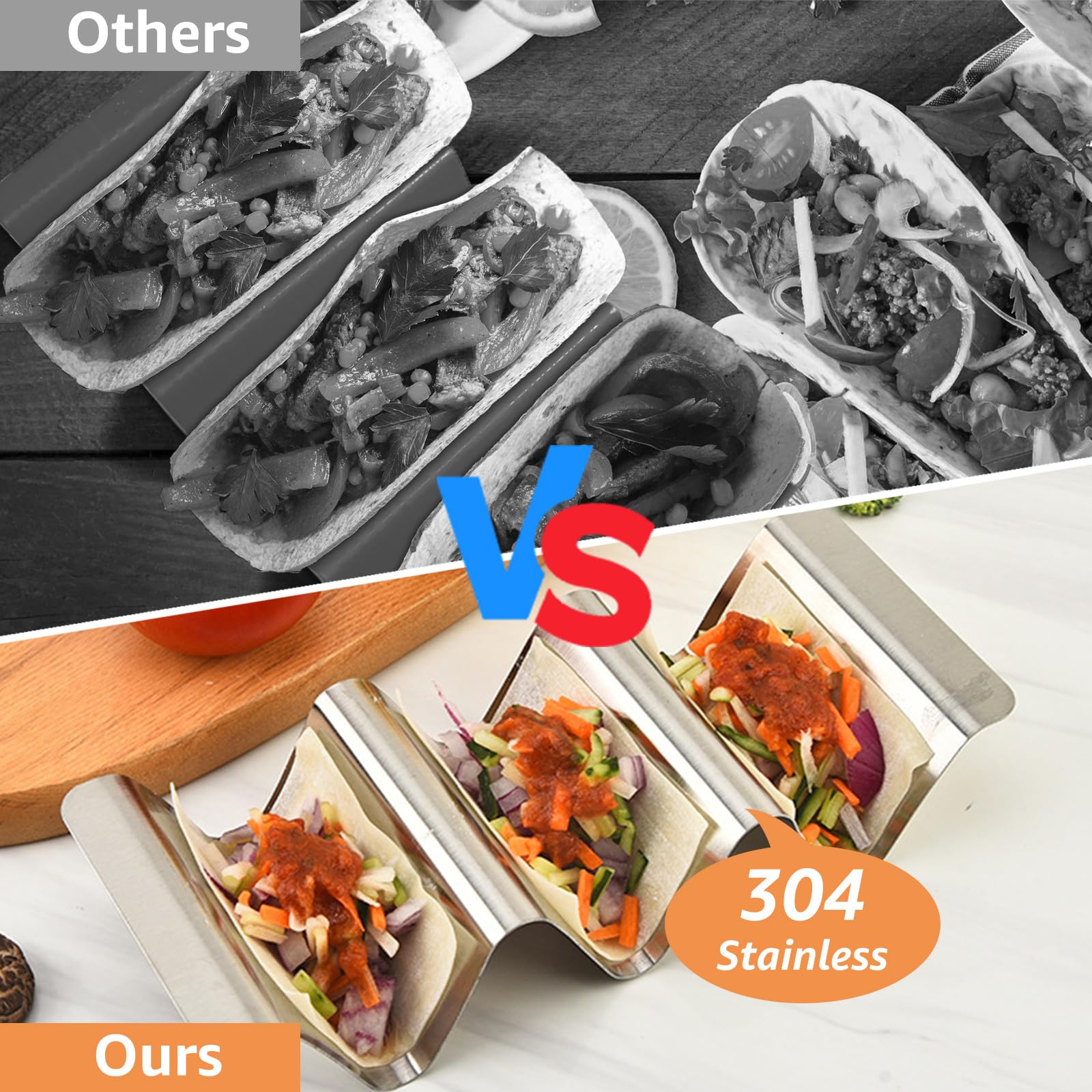 8 Stück Taco Halter Edelstahl, U-Form Taco Holder mit Griffen, Hot Dog Halter, Taco Ständer für Halten Tacos, Sandwiches, Hot Dogs