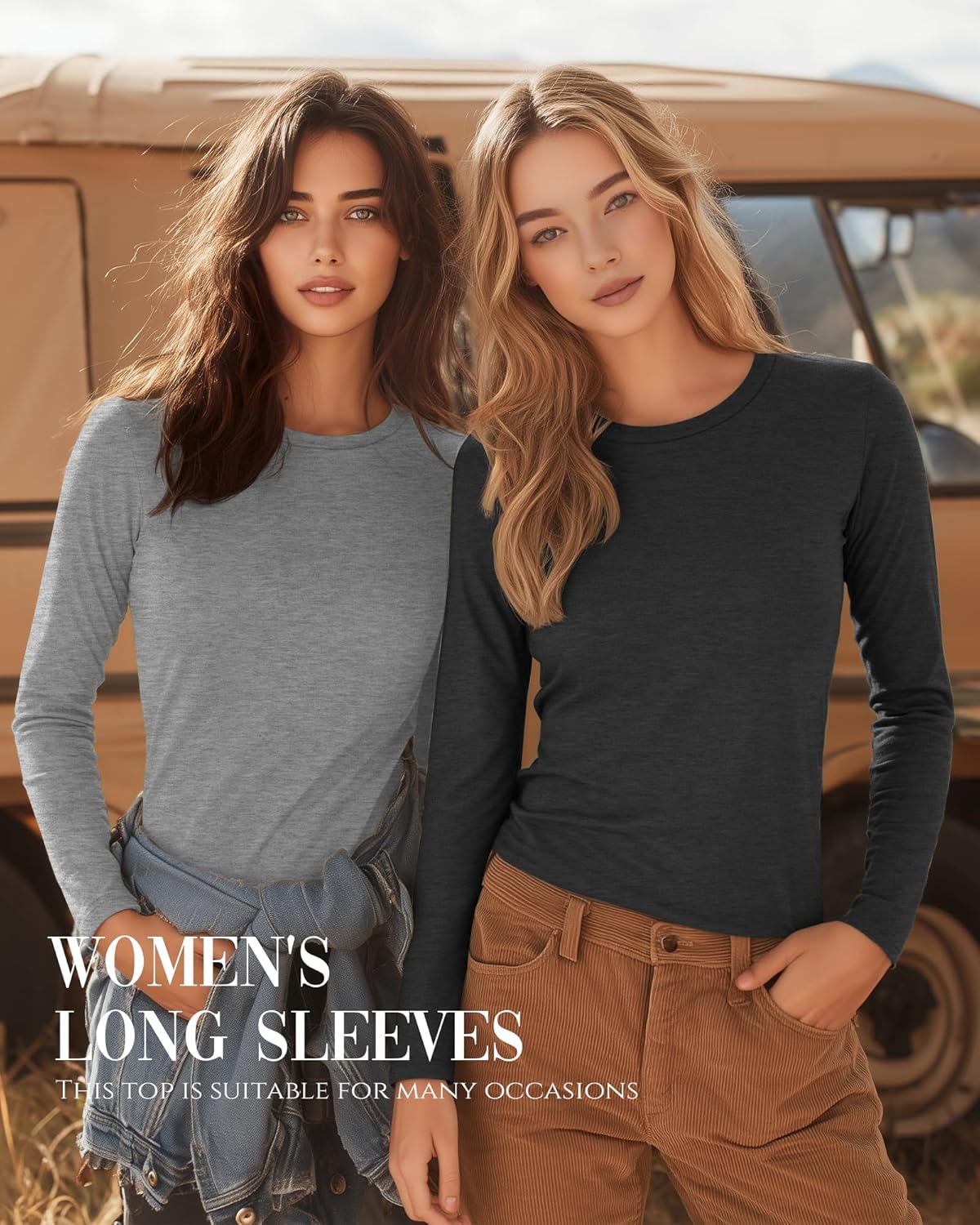 5 Pack Women's Long Sleeve Shirts Slim Fit Crew Neck Basic Tops Multipack Casual Layering Tee Undershirts - Image 3