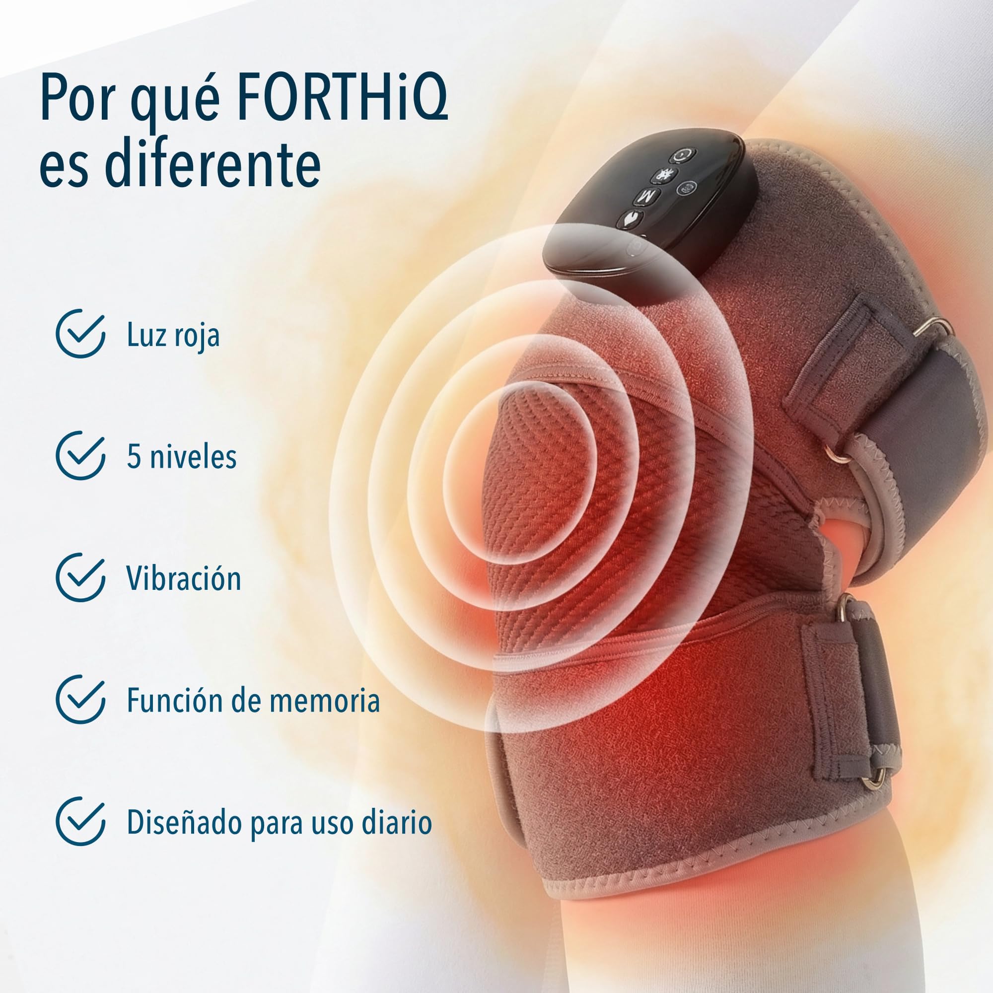 FORTHiQ RED+ Rodillera con calor y luz roja, masajeador con 5 niveles y 52 luces rojas/IR, inalámbrico y ajustable para rodillas, codos y hombros, Regalo para hombres y mujeres