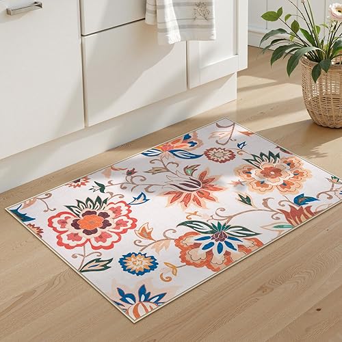 Miniatura 2 de Beeiva Alfombra floral para pasillo, 2 x 8 pulgadas, color verde, moderna, antideslizante, lavable, alfombra de pasillo con parte trasera de goma,