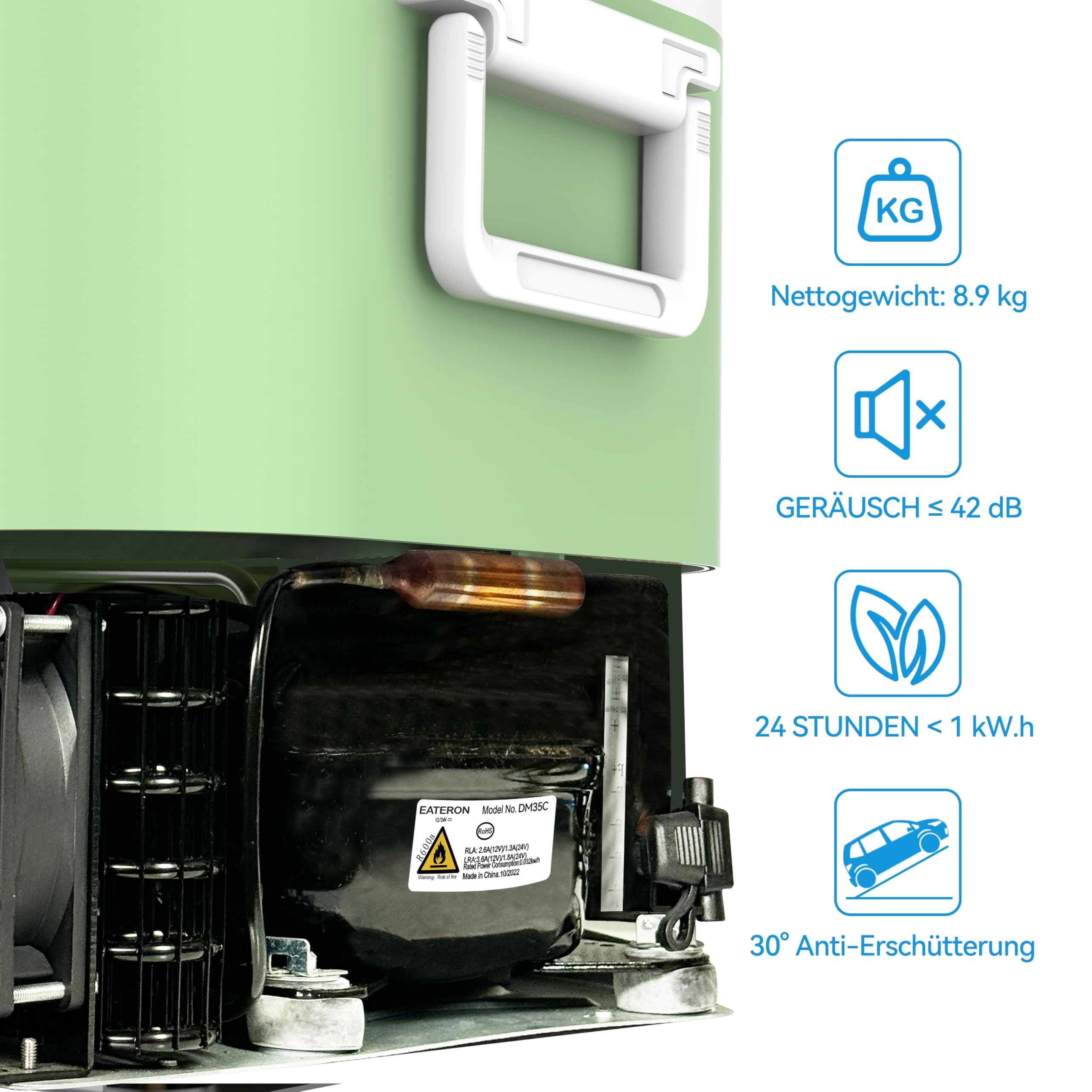 BINGI przenośna lodówka samochodowa 18 litrów, 12/24 V DC i 230 V AC, mini zamrażarka do samochodu, ciężarówki, na kemping, do domu (15°C do -18℃)