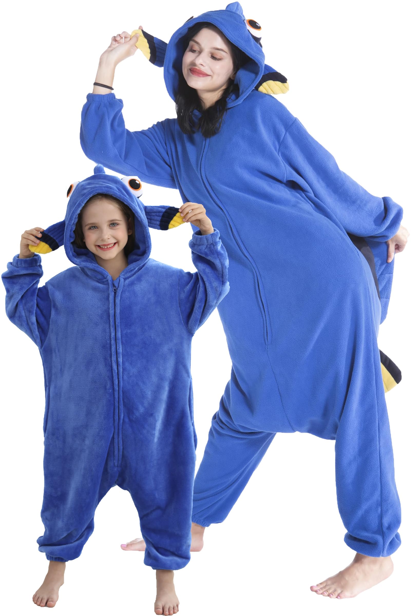 DarkCom Animal Onesie for Kids,Flannel Cosplay Blue Algae Fish Halloween Costume Parent-Child Sleepwear for Girls Boys 12-13 Years