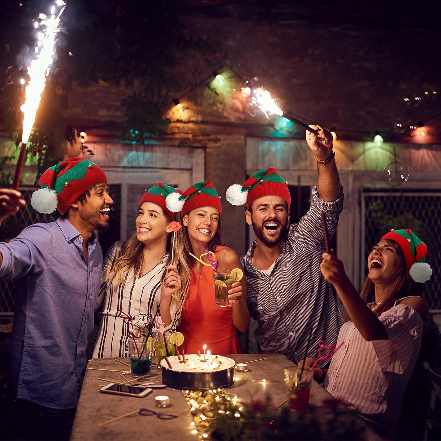 JaGely 9 Pcs Christmas Elf Hat Xmas Elf Beanie Adult Santa Hats for Christmas Holiday Winter for Women Men - Image 6