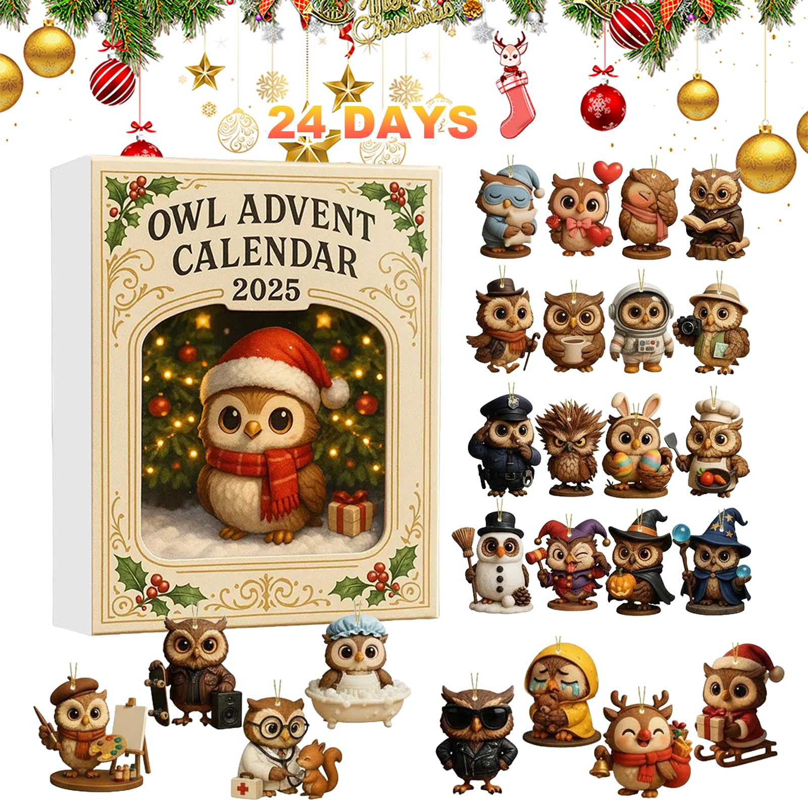 Calendario de Adviento de Búho 2025 con 24 Mini Figuras para Coleccionistas y Amantes de Búhos