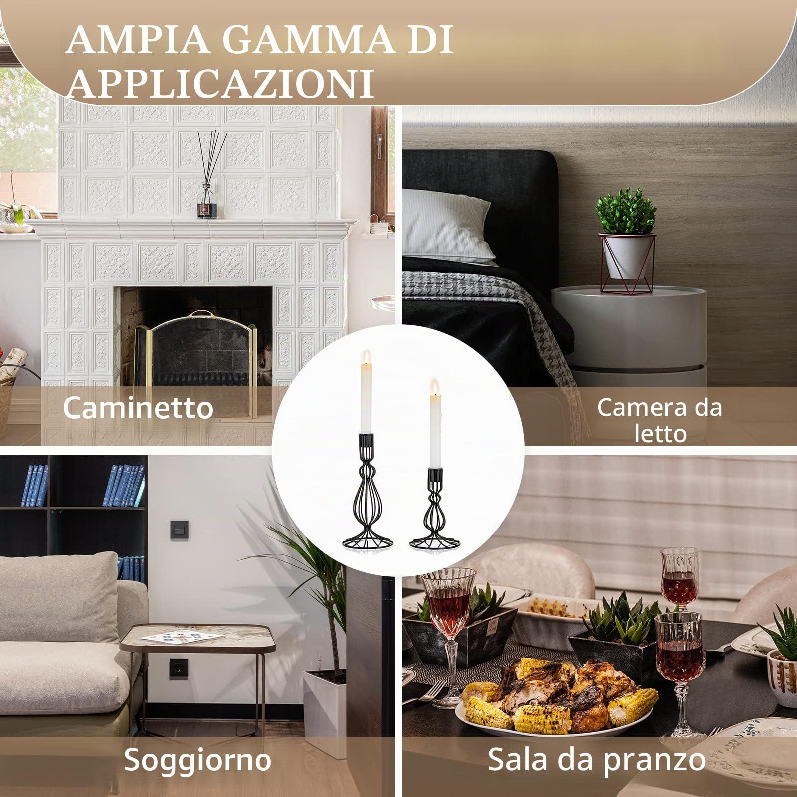 Sziqiqi Portacandele in Metallo Geometrico - Set di 2 Candelabro Moderno in Ferro Nero Candelieri Candelabri Centrotavola Decorativo per Soggiorno Festa Natale Halloween Tavolo da Pranzo