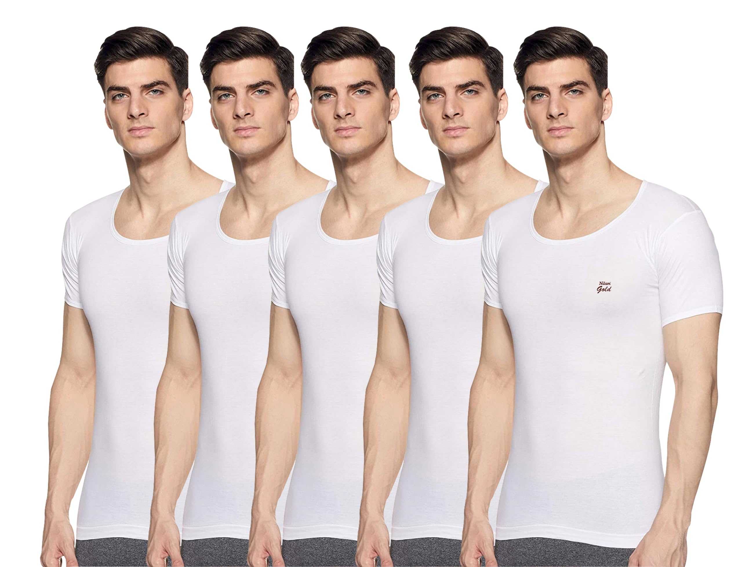 Men's Cotton Round Neck Halfsleeve Vest White Color (Combo Pack of 5)-picture-41