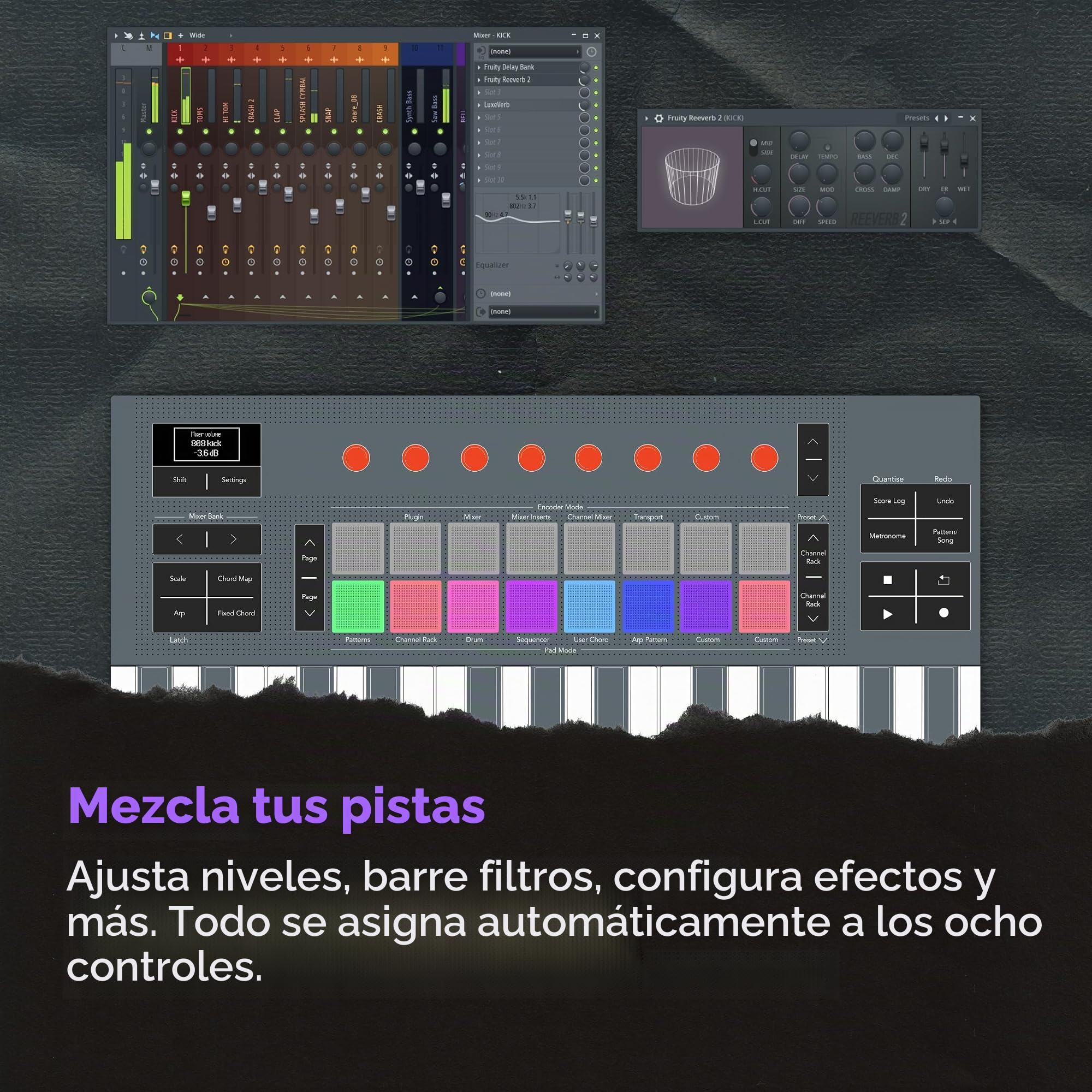Novation FLkey 2 Mini 25 — Teclado controlador MIDI de 25 miniteclas para empezar con FL Studio, con USB, tiras de tono y modulación, 16 pads de percusión y arpegiador. Incluye 6 meses de FL Studio