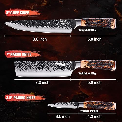 Miniatura 2 de Juego de cuchillos de cocina, juego de 3 cuchillos de chef japoneses, forjados a mano, de acero inoxidable de alto carbono, ultra afilados, juegos