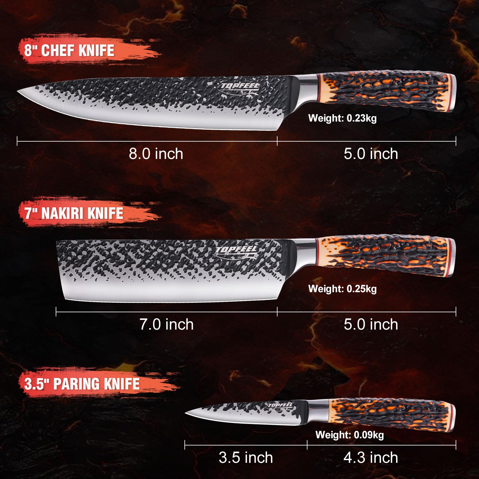Topfeel Kitchen Knife Set 3 PCS, Hand Forged Japanese Chef Knife Set — Amazon image 2