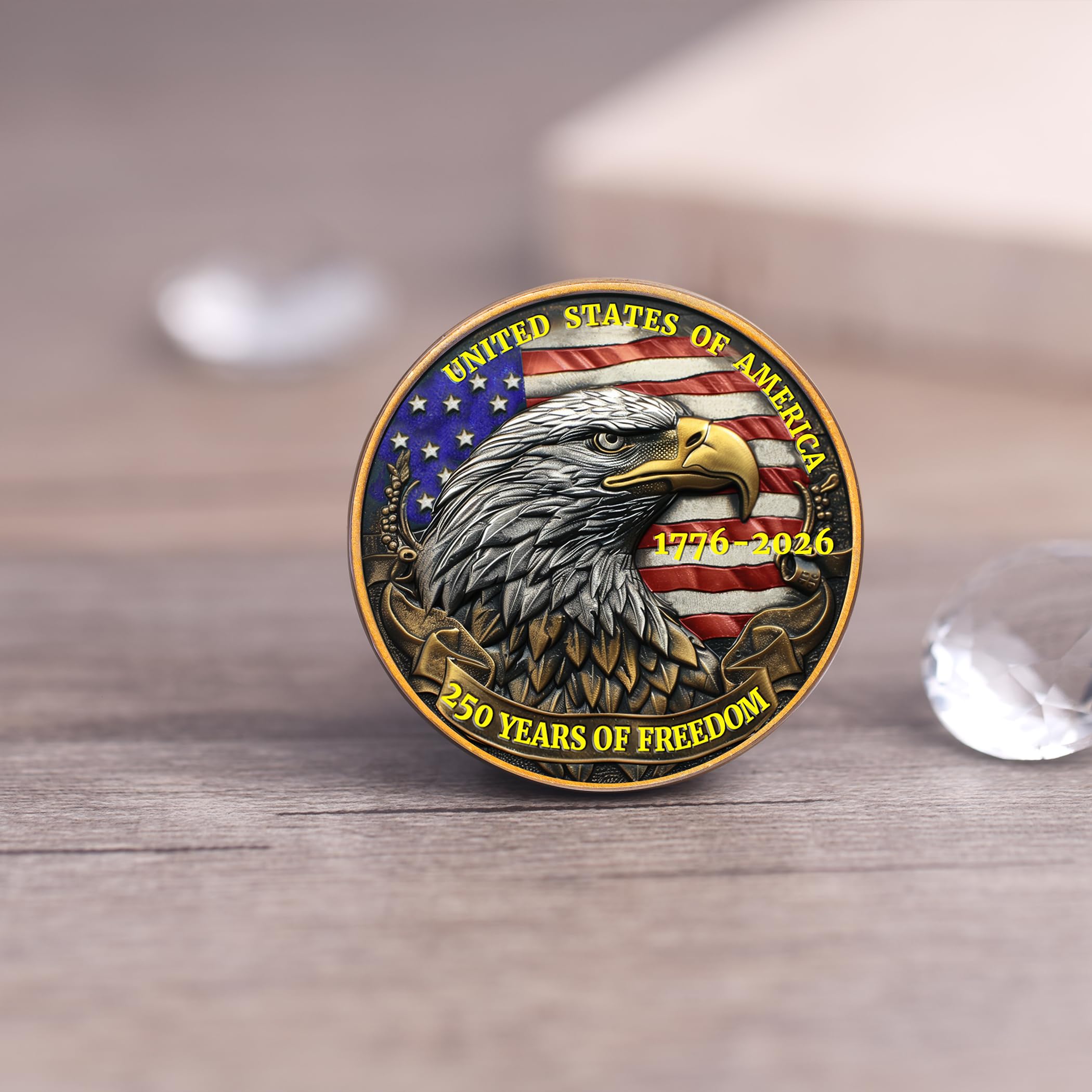 USA 250th Anniversary Commemorative Coin - American Eagle & Patriotic Symbols Collectible - America 250 Merchandise for Celebration & Gifting (1776-2026) (250 Eagle)