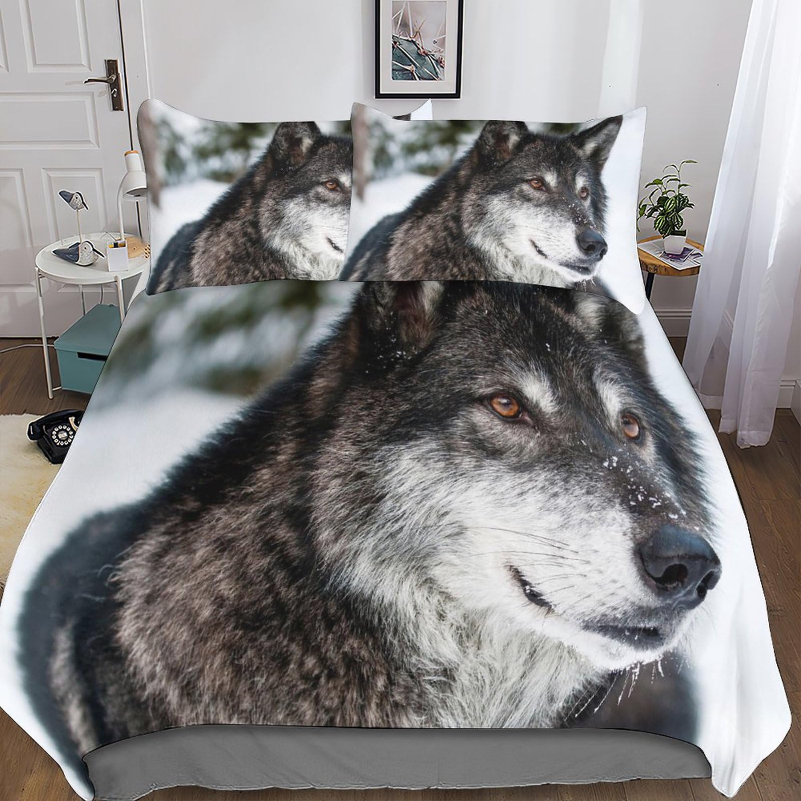 Housse de couette loup hypoallergénique en microfibre 3D respirante