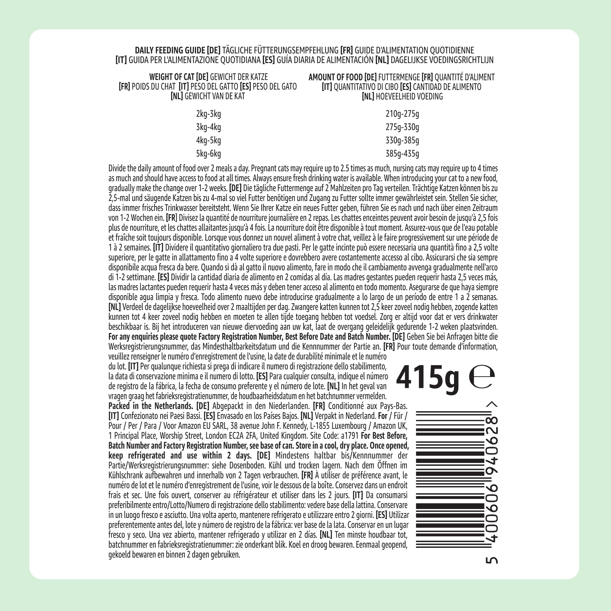 by Amazon Nourriture humide pour chat, sans céréales, en conserve, morceaux de saumon ASC en gelée, 6 x 405 g