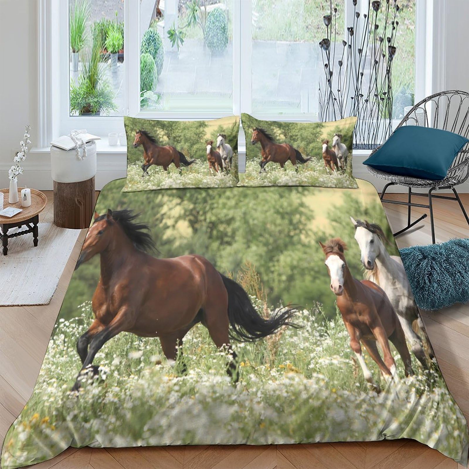 Ctjqhvkz Style-7 3D Printed Running Horse Fitted Sheet Microfiber Soft Breathable Meadow Scene Mattress Cover For Bedroom Guest Room Single（135X200cm）