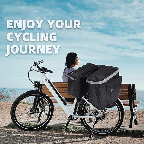 Miniatura 3 de Bolsas de sillín de 25L para bicicleta, bolsa de transporte trasera de bicicleta con borde reflectante, alforjas de bicicleta con ganchos