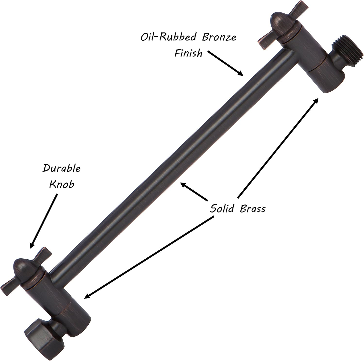 Aqua Elegante Adjustable Shower Arm Extension - 10 Inch Solid Brass Showerhead Extender that Adjusts Height & Angle with a Universal Fit for Rain, Fixed, and Handheld Heads - Oil-Rubbed Bronze