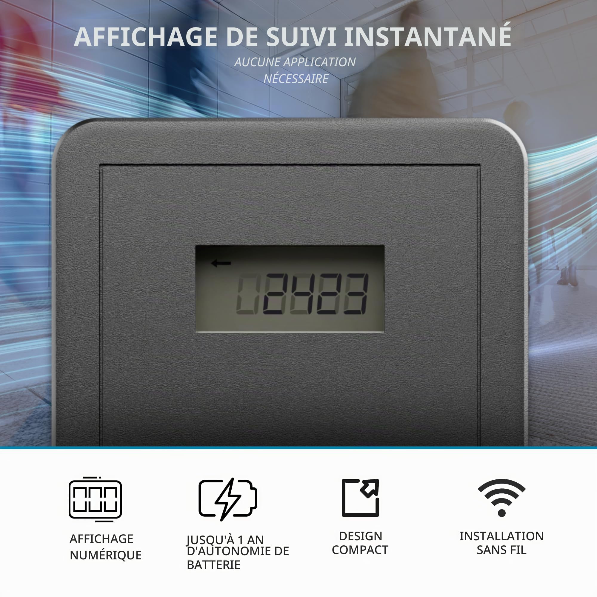 Compteur de Personnes | Bidirectionnel | Compteur de Visiteurs | Complètement sans Fil | Compteur Client | Compteur Digital avec écran | Pour Compter vos Clients