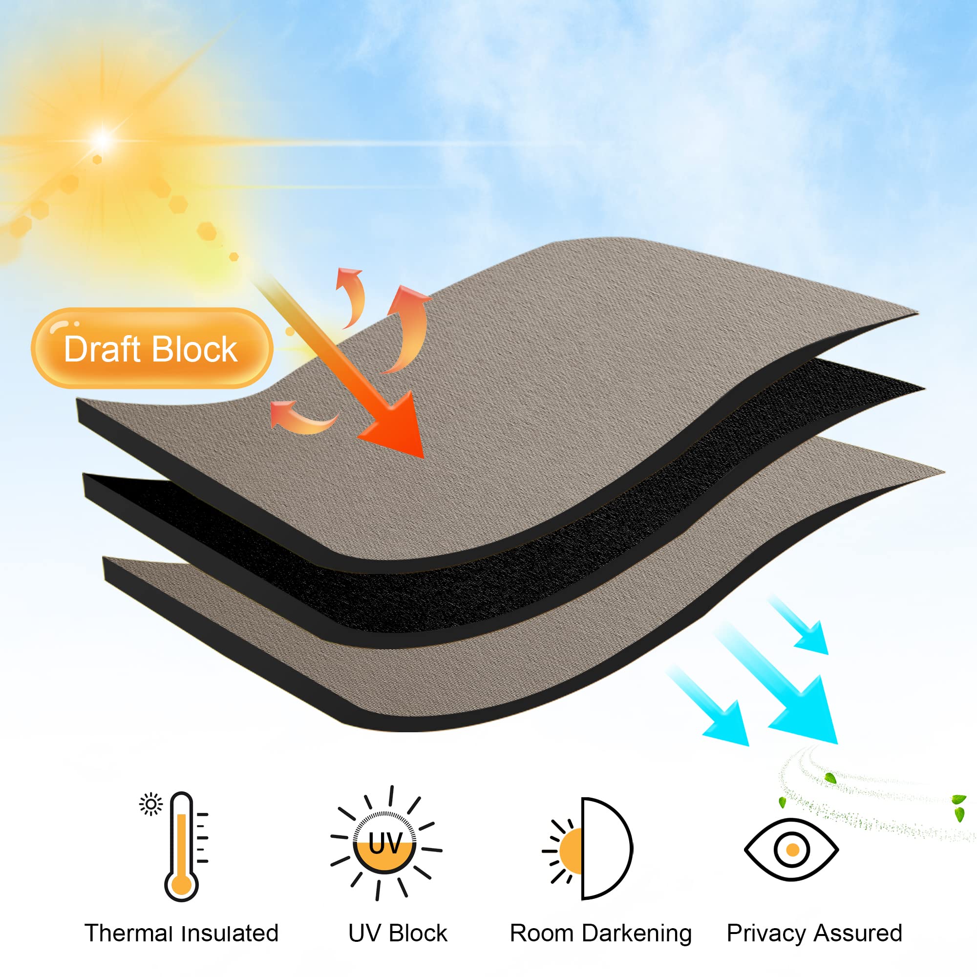 RYB HOME Extra Wide Curtains for Divider for Room Separation Soundproof Temporary Door Curtains for Bedroom Closet Office Home Theatre Garage Living Room Privacy Drop Cloth, W 20 x T 8ft, Sand