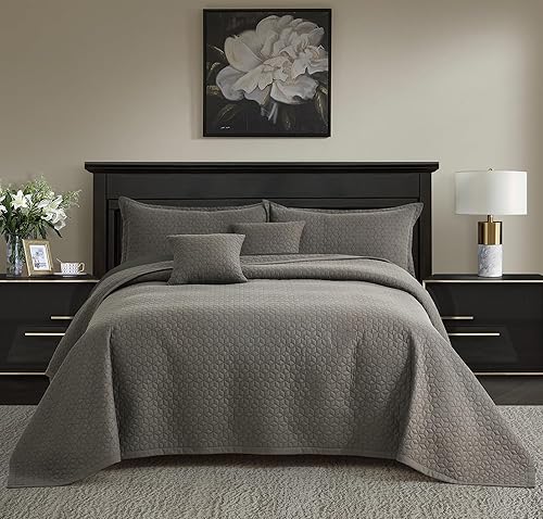 Blythease Colcha extragrande King de 128 x 120 pulgadas, extra ancha, aspecto moderno y contemporáneo, funda de cama ligera, reversible, 5 piezas,
