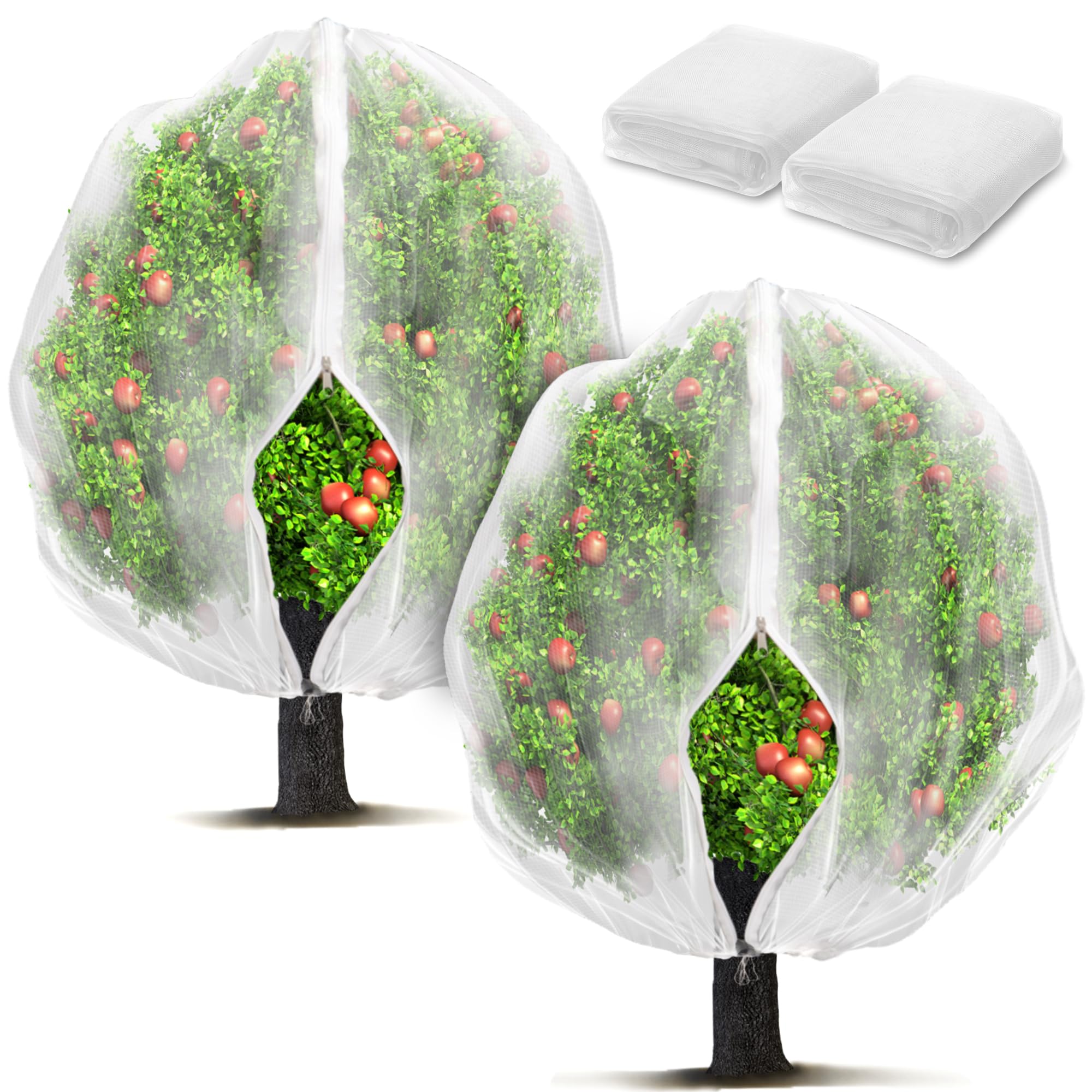 Homiton 2 Pack Fruit Tree Netting Bags with Zipper and Drawstring, Ultra Fine Mesh Garden Netting Plant Cover, Bird Netting for Blueberry Bushes, Fruit Vegetable Trees, Flowers (White, 10 x 10 ft)