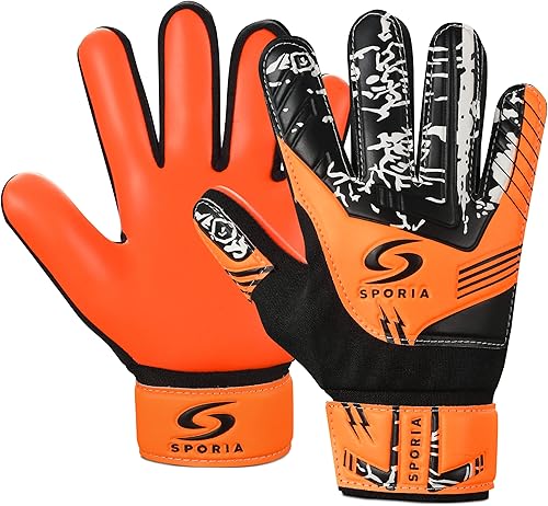 SPORIA Guantes de portero para jóvenes con doble protección para la muñeca, guantes de fútbol para niños, material de látex antideslizante, guantes