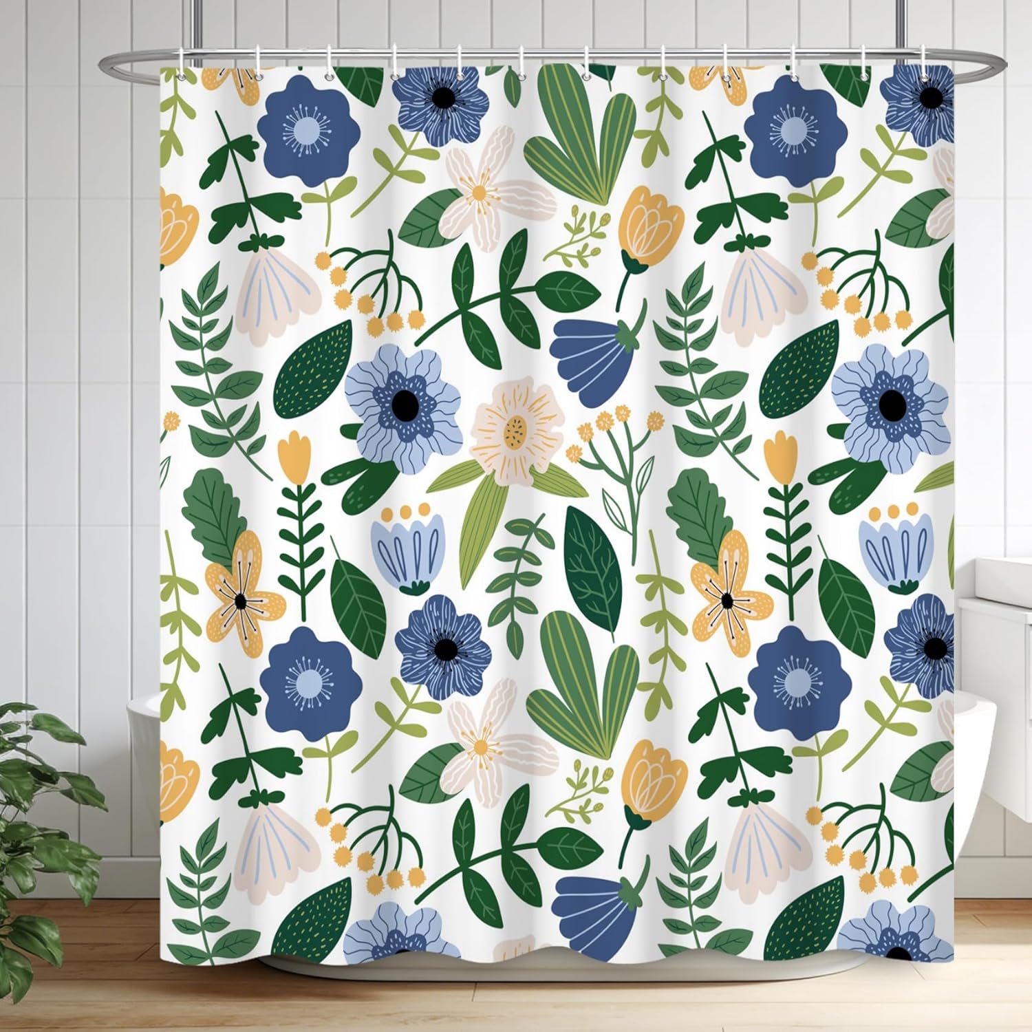 Renaiss 72x78 Inches Boho Floral Shower Curtain Abstract Bohemian Colorful Flower Tropical Leaf Botanical Modern Aesthetic Fabric Shower Curtains for Bathroom Decor Set Waterproof with Hooks