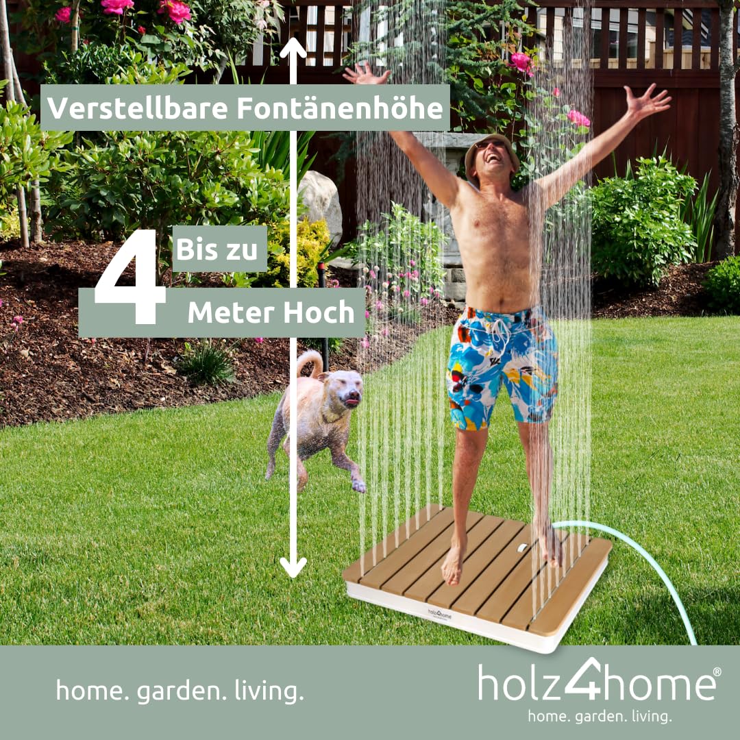 holz4home® Bodendusche als Gartendusche oder Pooldusche I Eckig aus WPC und Aluminium I Höhenverstellbarer Wasserstrahl mit Fußrad I Saunadusche Outdoor mit Gartenschlauchanschluss