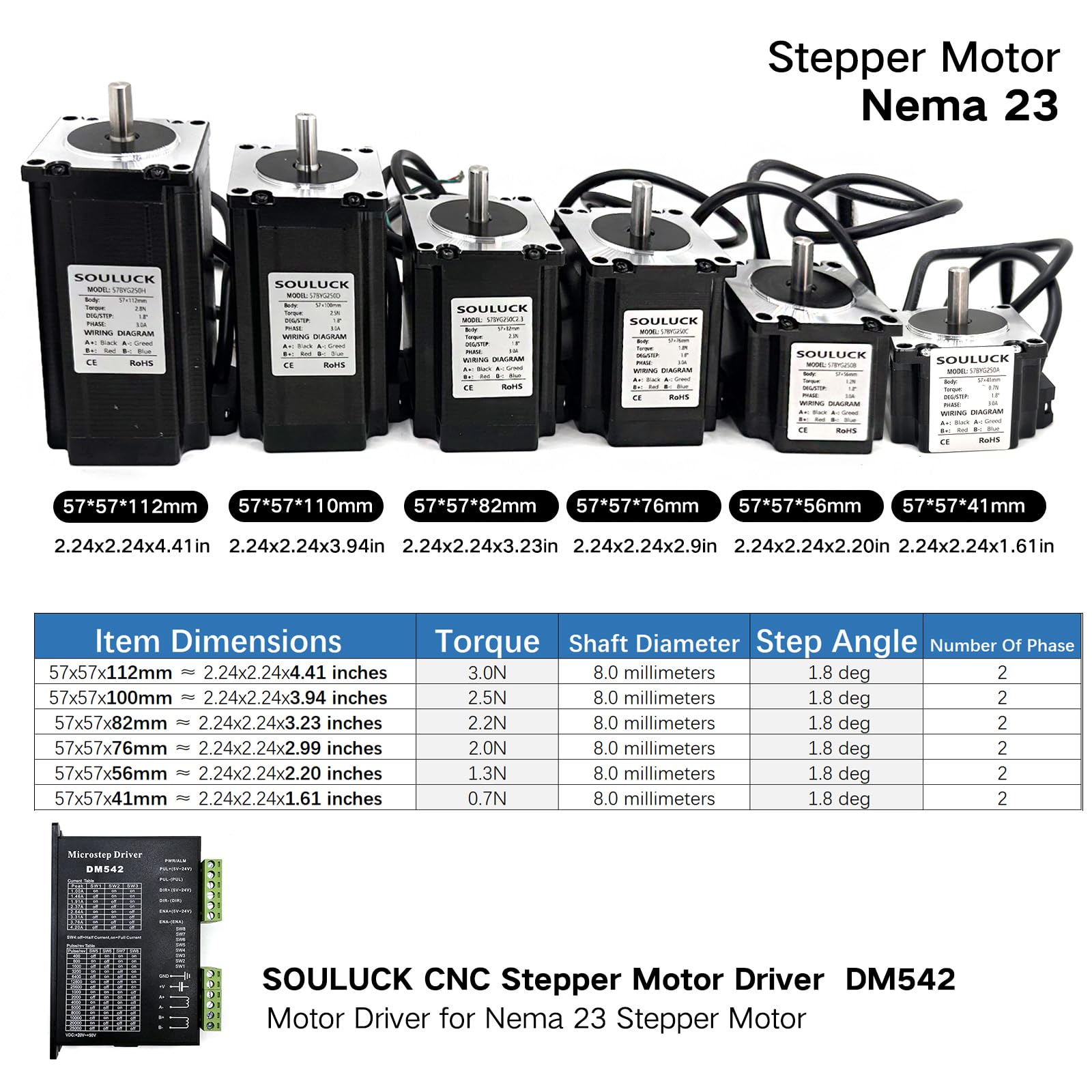 SOULUCK Nema 23 Stepper Motor 57x57x76mm Body 1.8 Stepper Angle 3.0A - View #4