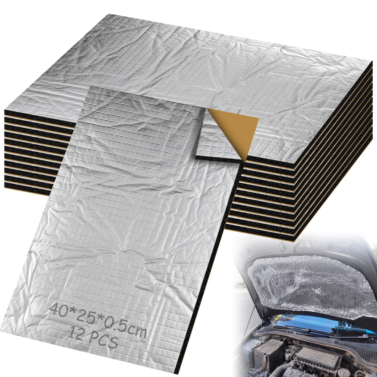 Lot de 12 plaques d'isolation en Aluminium de butyle, 400 x 250 x 5 mm Isolation Ignifuge, Imperméables Anti bourdonnement pour Isolation Acoustique et Isolation Thermique dans Les