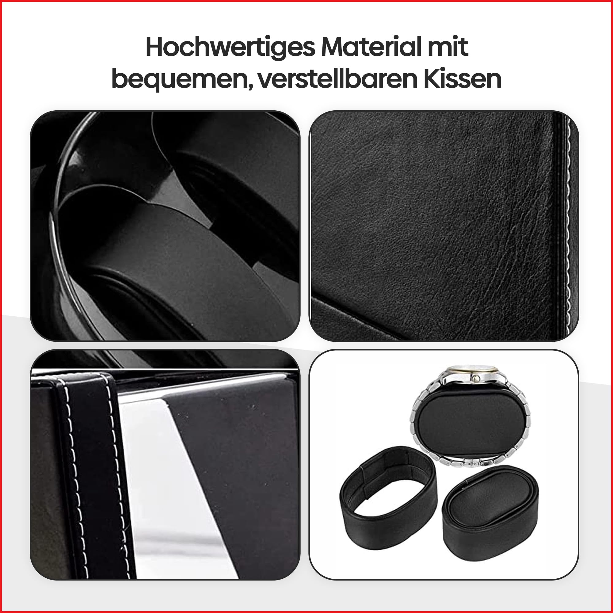 Olvy Uhrenbeweger Automatikuhren 2 Uhren Lederbox Leise | 2 Stück | Schwarzes Leder | Pärchen Uhren Halter | Verstellbare Kissen | Mechanische Uhrenbox