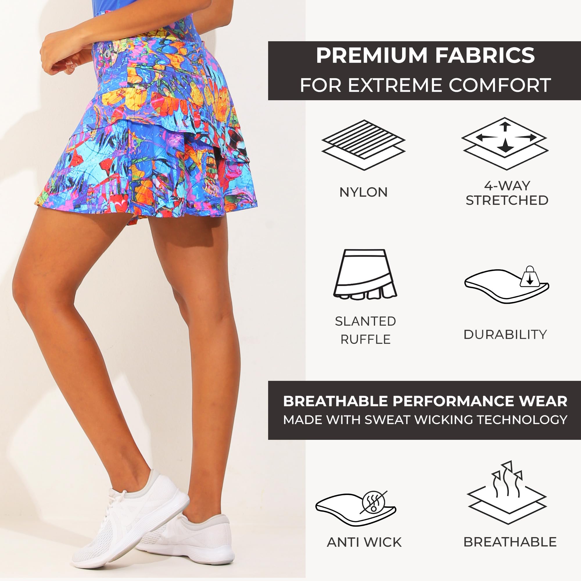 Dona Jo Glide - Falda para mujer, falda atlética de golf, pantalones cortos y bolsillos, falda de tenis, falda de uso activo