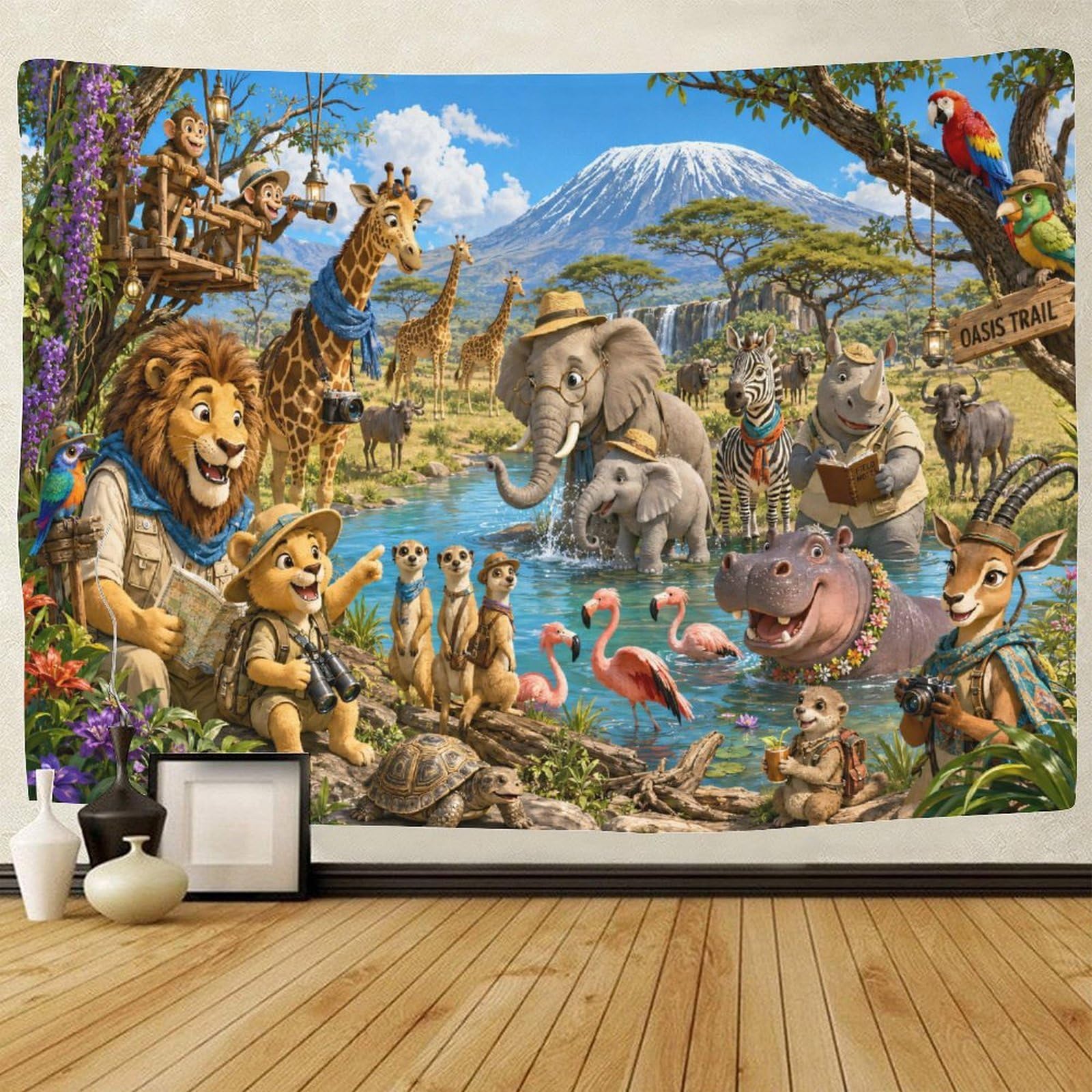 GPMNBCXZK African Savannah Wildlife Animals Wall Art Decor 3D Print Tapestry for Bedroom Tapestries Poster Curtain Bedroom College Dorm 150cmx200cm