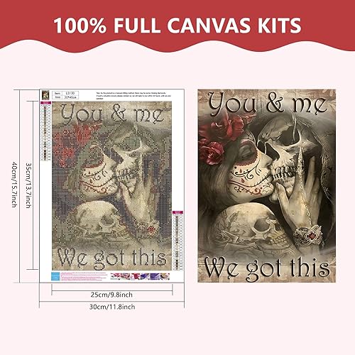 Miniatura 2 de SENQAO Kits de pintura de diamantes de calavera para adultos, amantes del cráneo de Halloween, bricolaje 5D pinturas de diamantes por números,