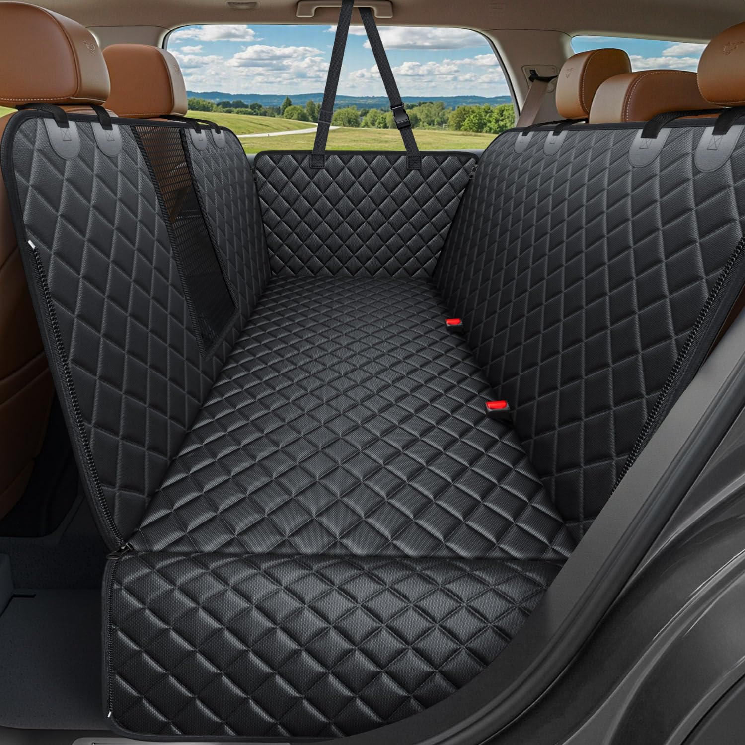 URPOWER 5 in 1 Dog Car Seat Cover for Back Seat, Waterproof Dog Hammock with Mesh Window and Side Flap Pet Car Seat Protector Dogs Backseat Cover for Cars, Mid-Size SUVs & Trucks