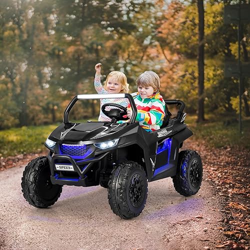 Miniatura 9 de HONEY JOY Auto de 2 plazas, 12 V, batería de 12 V, con control remoto, suspensión de resorte, velocidad altabaja, almacenamiento, música, USB, luces