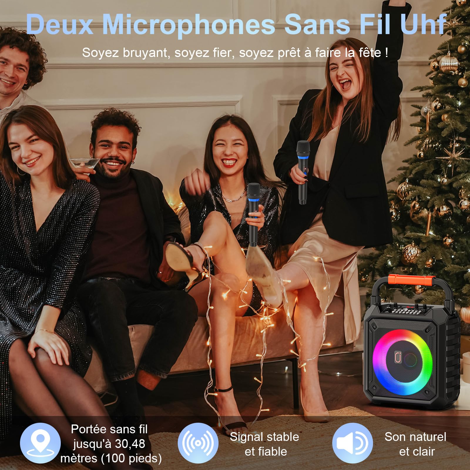 JYX Machine de Karaoké pour Adultes, 80W Enceinte Bluetooth avec 2 Micro sans Fil, Karaoke Complet avec REC/AUX/USB/TF, Équipement de Karaoke Portable pour Fêtes à Domicile/Camping en Plein Air