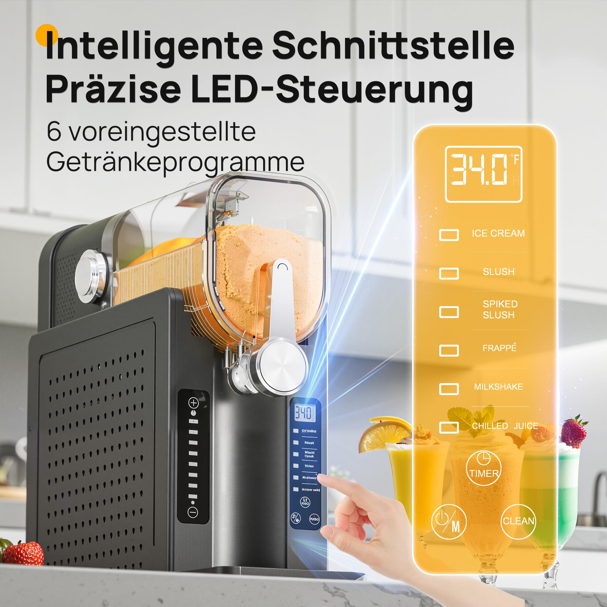 INITIO Slush Machine 2L Slushie Machine per la casa per Slushi, Frappé, Milkshake & Margarita, senza ghiaccio necessario, display LED, autopulente, nero, AD03, 6 programmi + 1 confezione