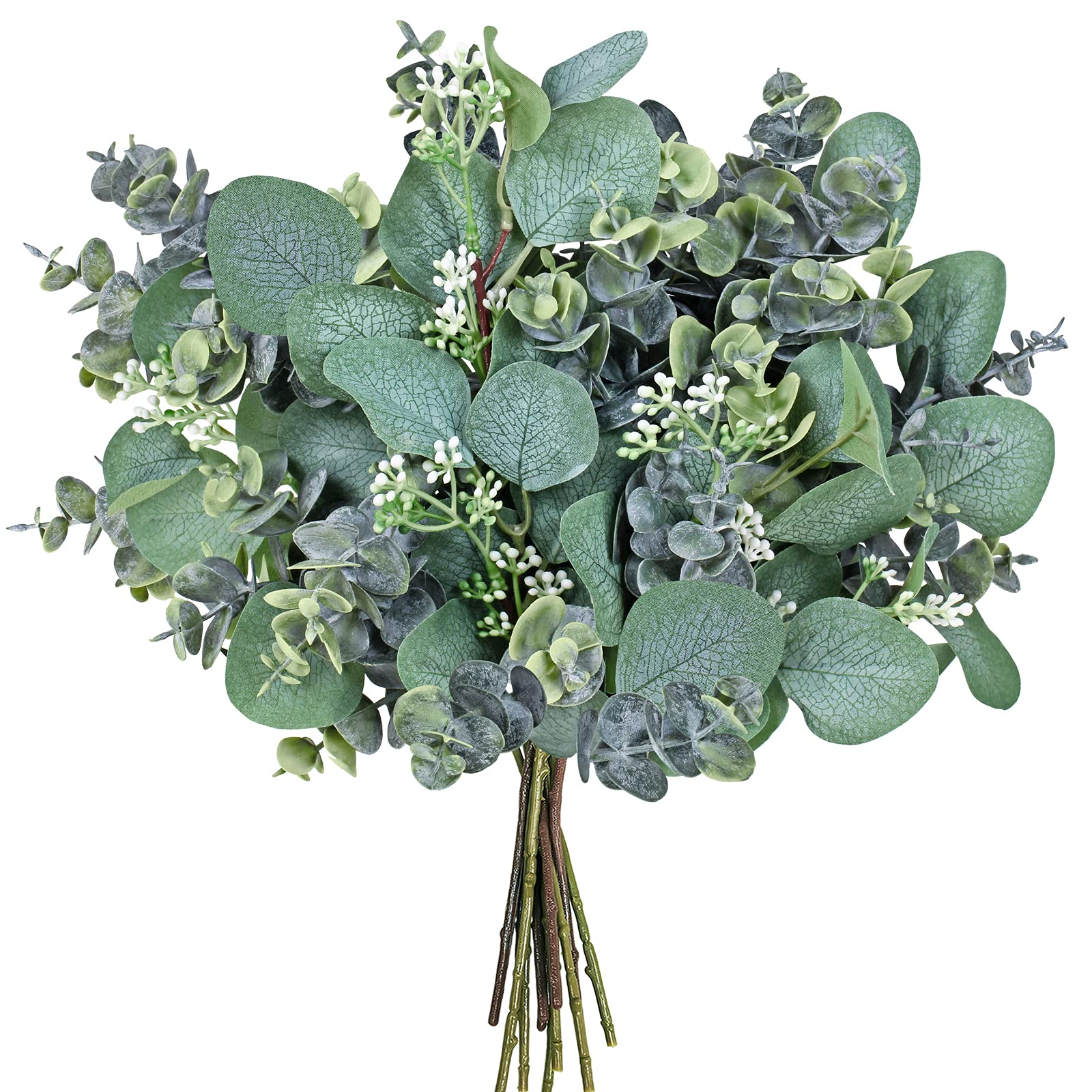 12 Pcs Mixed Eucalyptus Leaves Picks Artificial Seeded Silver Dollar Eucalyptus Leaves Stems Faux Greenery Branches for Vase Bouquets Wreath Floral Arrangement Rustic Farmhouse Greenery Decoration